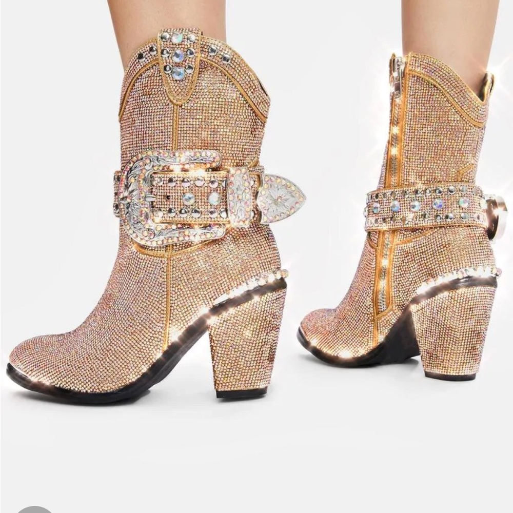 Club exx rhinestone boots rose gold color